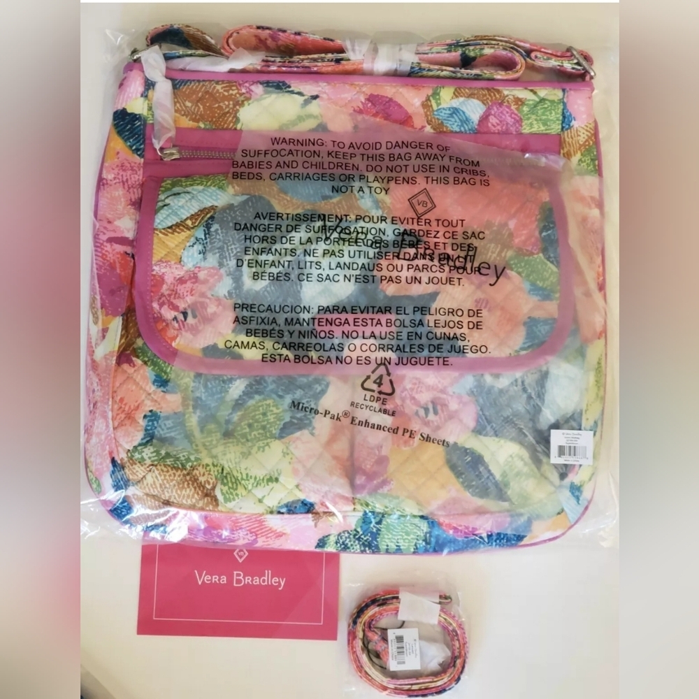 NWT Vera Bradley Iconic Mailbag Crossbody Purse Superbloom + matching Lanyard